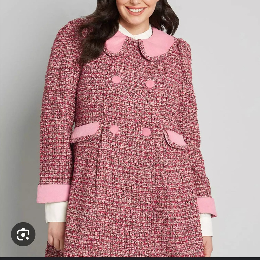 Pink ModCloth “dream a little dream of tweed” coat